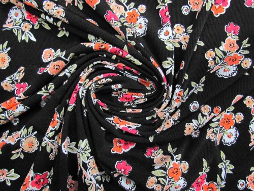 Storybook Garden Shiny Rib Spandex- Black #15279