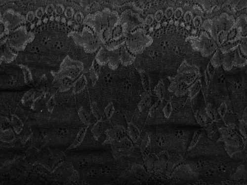 17cm Victorian Rose Stretch Lace Trim- Black #T1426