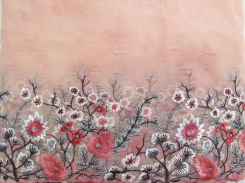 26cm Wild Bouquet Embroidered Tulle Lace Trim- Pink #T1436