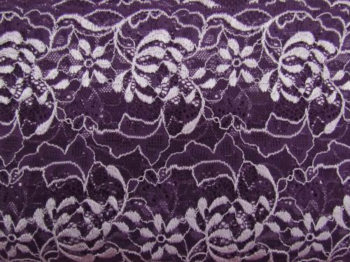 16cm Grape Floral Stretch Lace Trim- Purple #T1441