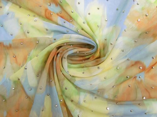 Perfume Petals Diamante Lightweight Powermesh- Blue #15474