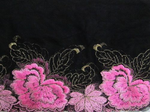 15cm Candy Carnations Embroidered Tulle Lace Trim #T1469