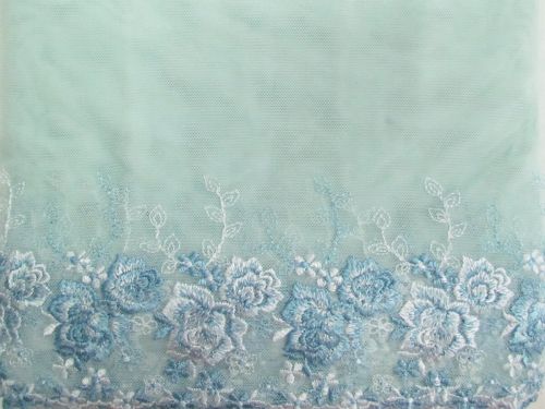 24cm Mint Blooms Embroidered Tulle Lace Trim  #T1471