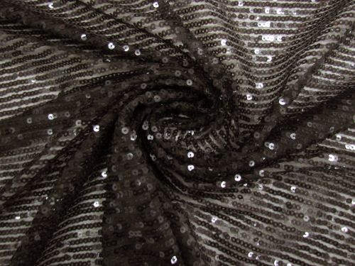 Midnight Brown Stripe Embroidered Sequins On Tulle #15598