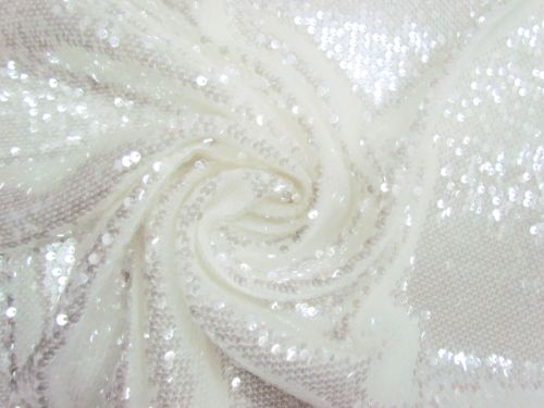 Embroidered Sequins On Stretch Mesh- Bridal White #15602
