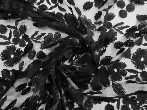 Spring Petals Embroidered Lace- Black #16021