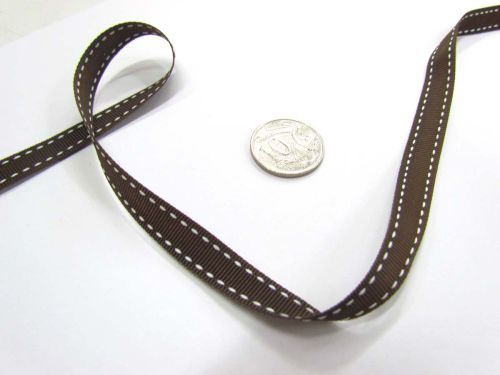 Stitch Ribbon 10mm- Brown / White