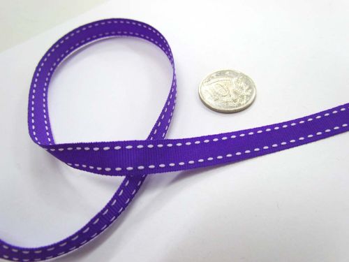 Stitch Ribbon 10mm- Purple / White