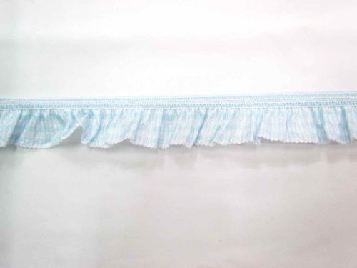 30mm Elastic Gingham Ruffle Trim- Baby Blue