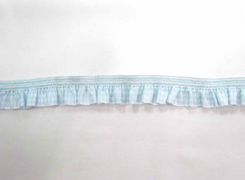 18mm Elastic Gingham Ruffle Trim- Baby Blue