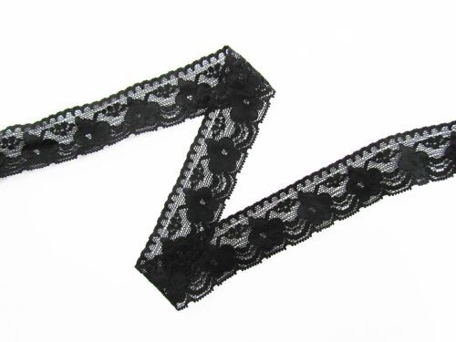 32mm Midnight Violet Stretch Lace Trim- Black #004