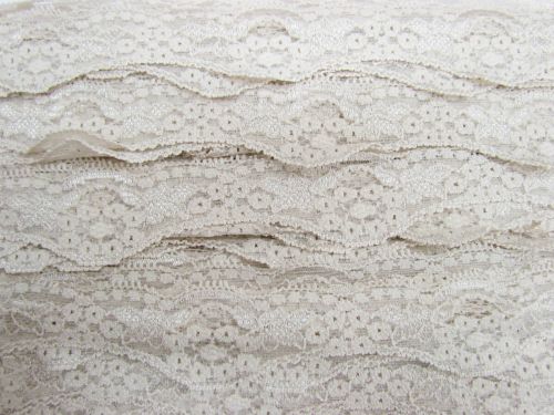 40mm Wave Edge Stretch Floral Lace Trim- Pearl Beige #273