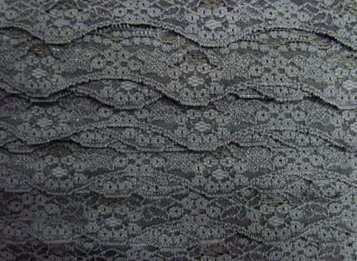 40mm Wave Edge Stretch Floral Lace Trim- Grey #276