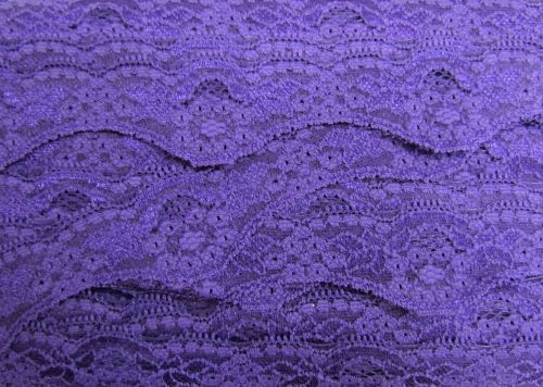 40mm Wave Edge Stretch Floral Lace Trim- Purple #278