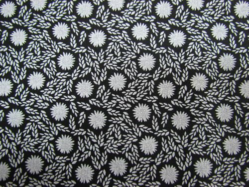 Morning Frost Cotton- Garden Floral White on Black DV2136