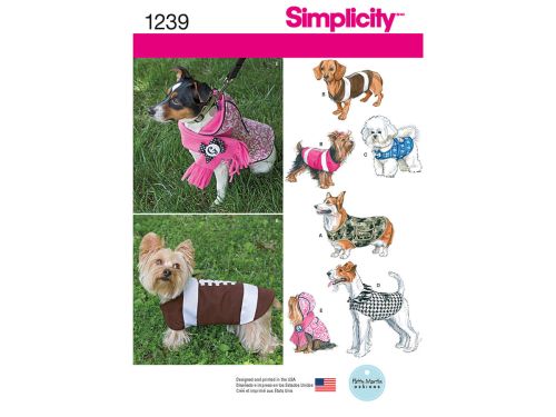 Simplicity Pattern S1239 Dog Coats in Three Sizes- Size A (S-M-L)