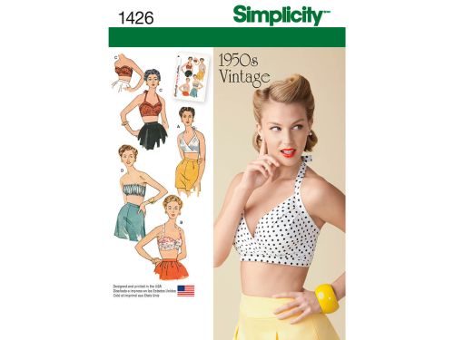 Simplicity Pattern S1426 Women's Vintage 1950's Bra Tops- Size D5 (4-6-8-10-12)
