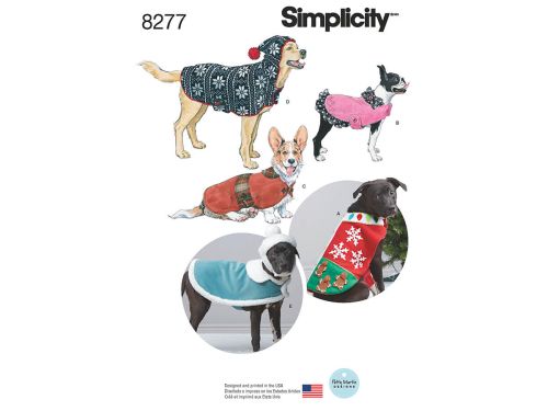 Simplicity Pattern S8277 Fleece Dog Coats and Hats in Three Sizes- Size A (S-M-L)