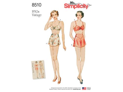 Simplicity Pattern S8510 Miss Vintage Brassiere & Panties- Size D5 (4-6-8-10-12)