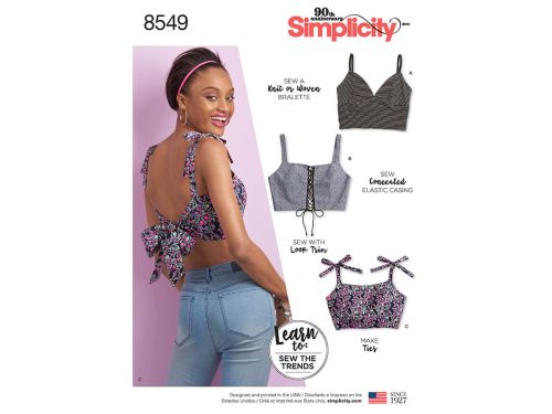 Simplicity Pattern S8549 Women’s' Bra Tops- Size A (XXS-XS-S-M-L-XL-XXL)