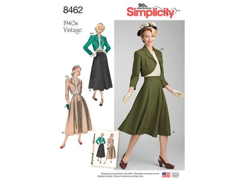 Simplicity Pattern S8462 Women’s Vintage Blouse, Skirt and Lined Bolero- Size H5 (6-8-10-12-14)