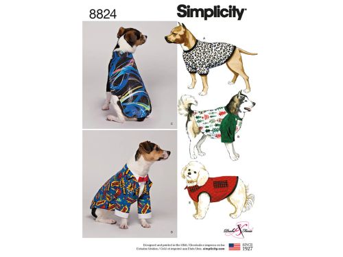 Simplicity Pattern S8824 Dog Coats in Three Sizes- Size A (S-M-L)