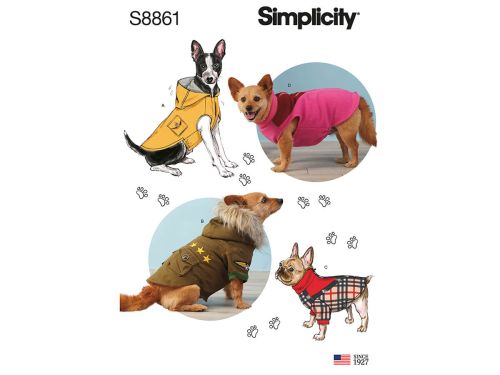 Simplicity Pattern S8861 Dog Coats- Size A (S-M-L)