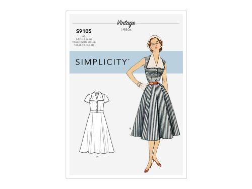 Simplicity Pattern S9105 Misses' Vintage Dress With Detachable Collar- Size H5 (6-8-10-12-14)