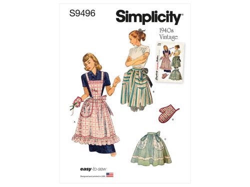 Simplicity Pattern S9496 MISSES' VINTAGE APRON- Size OS (ONE SIZE)