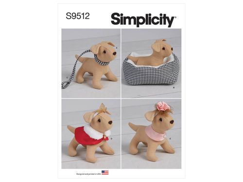 Simplicity Pattern S9512 Soft 6" Dog and Accessories for 18" Doll- Size OS (One Size Only)