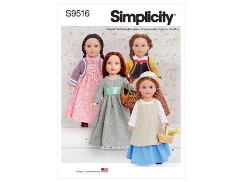 Simplicity Pattern S9516 18" Doll Clothes- Size OS (One Size Only)