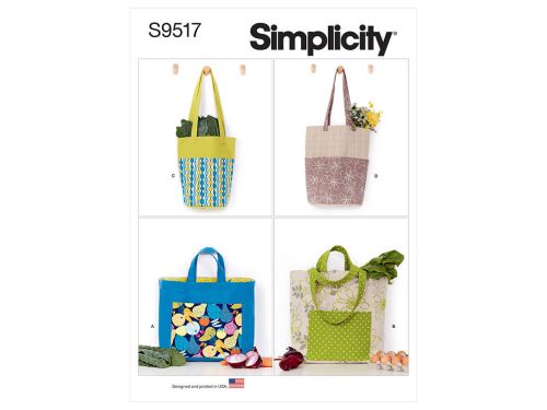 Simplicity Pattern S9517 Shopping Tote Bags- Size OS (One Size Only)