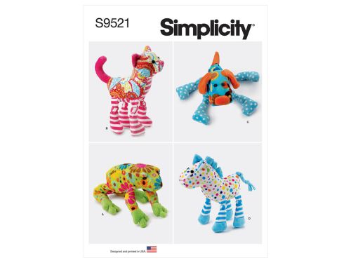 Simplicity Pattern S9521 Plush Animals- Size OS (One Size Only)