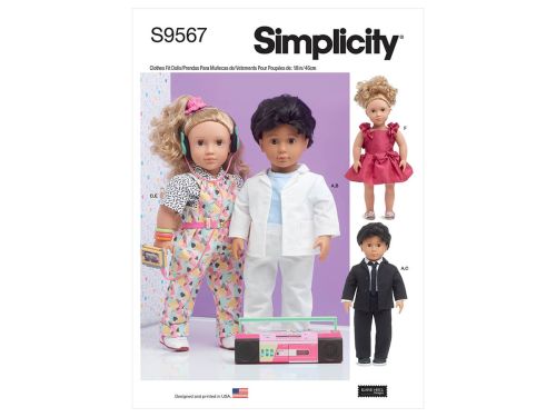 Simplicity Pattern S9567 18" Doll Clothes- Size OS (One Size Only)