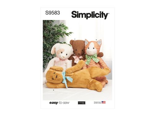 Simplicity Pattern S9583 POSEABLE PLUSH ANIMALS- Size OS (One Size Only)