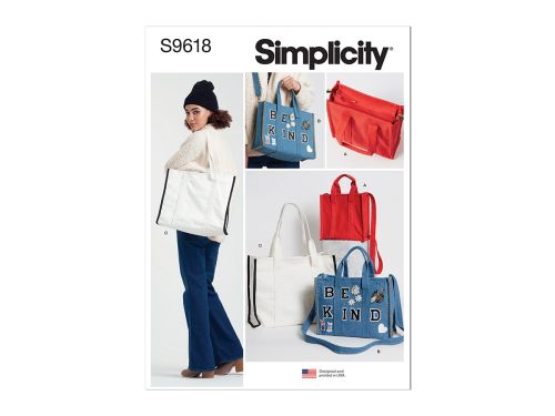 Simplicity Pattern S9618 Tote Bag in Three Sizes- Size OS (One Size Only)