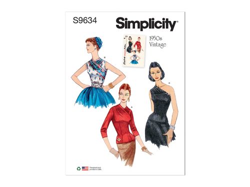 Simplicity Pattern S9634 Misses' Vintage Blouses and Cummerbund- Size H5 (6-8-10-12-14)