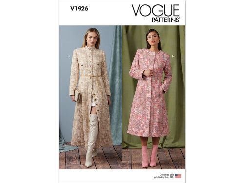 Vogue Pattern V1926 Misses' Coat in Two Lengths with Collar Variations- Size 8-10-12-14-16