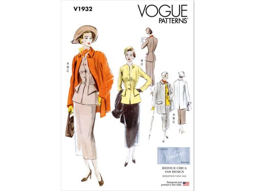 Vogue Pattern V1932 Misses' Vintage Suit and Coat- Size 8-10-12-14-16