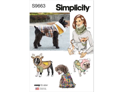 Simplicity Pattern S9663 PET COATS WITH OPTIONAL HOODS AND COWLS IN SIZES S- Size A (S-M-L)