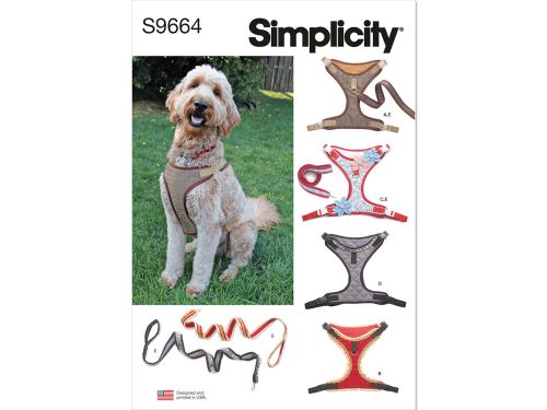 Simplicity Pattern S9664 DOG HARNESS IN SIZES S-M-L AND LEASH WITH TRIM OPT- Size A (ALL SIZES)