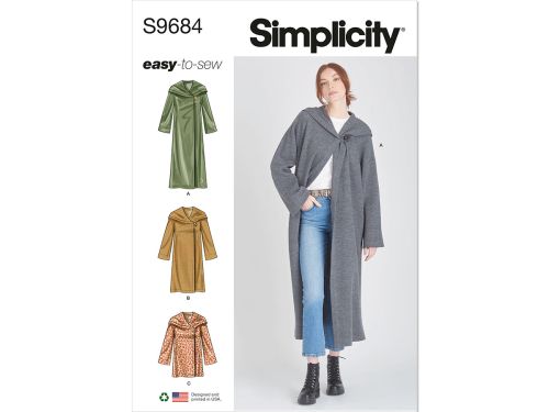 Simplicity Pattern S9684 MISSES' HOODED COATS AND JACKET WITH LENGTH VARIAT- Size H5 (6-8-10-12-14)