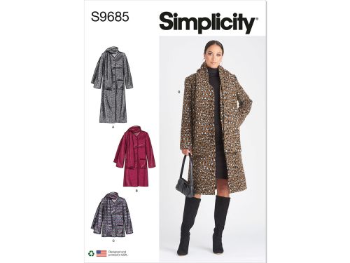 Simplicity Pattern S9685 MISSES' COAT AND JACKET- Size P5 (12-14-16-18-20)