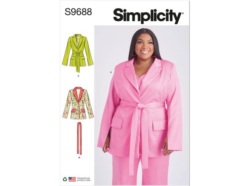 Simplicity Pattern S9688 MISSES' AND WOMEN'S JACKET WITH TIE BELT- Size M1 (10-12-14-16-18)