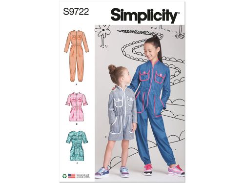 Simplicity Pattern S9722 Children's and Girls' Jumpsuit, Romper and Dress- Size HH (3-4-5-6)
