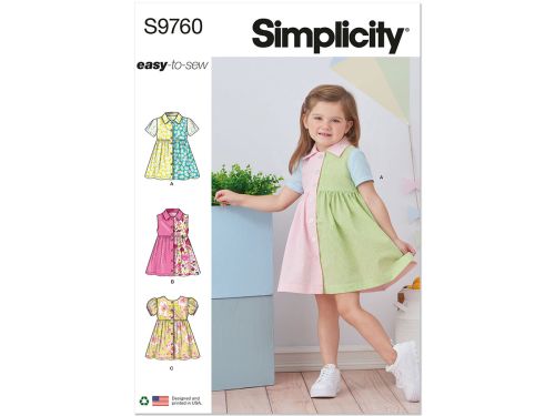 Simplicity Pattern S9760 Toddlers' Dress with Sleeve Variations- Size A (1/2-1-2-3-4)