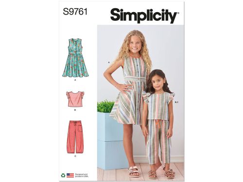 Simplicity Pattern S9761 Children's and Girls' Dress, Top and Pants- Size K5 (7-8-10-12-14)