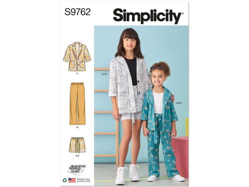 Simplicity Pattern S9762 Children's and Girls' Jacket, Pants and Shorts for American Sewing Guild- Size K5 (7-8-10-12-14)