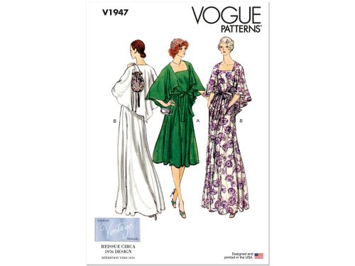 Vogue Pattern VV1947 Misses’ Evening Dress Vintage 1970's- Size B5(8-10-12-14-16)