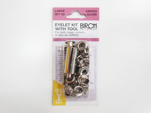 Eyelet Kit with Tool- Large- Silver- Pack of 30